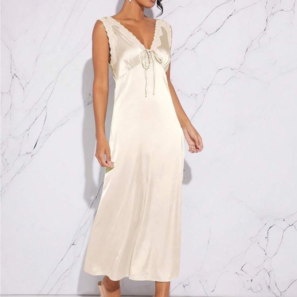Midi Slip Dress with Lace Trim